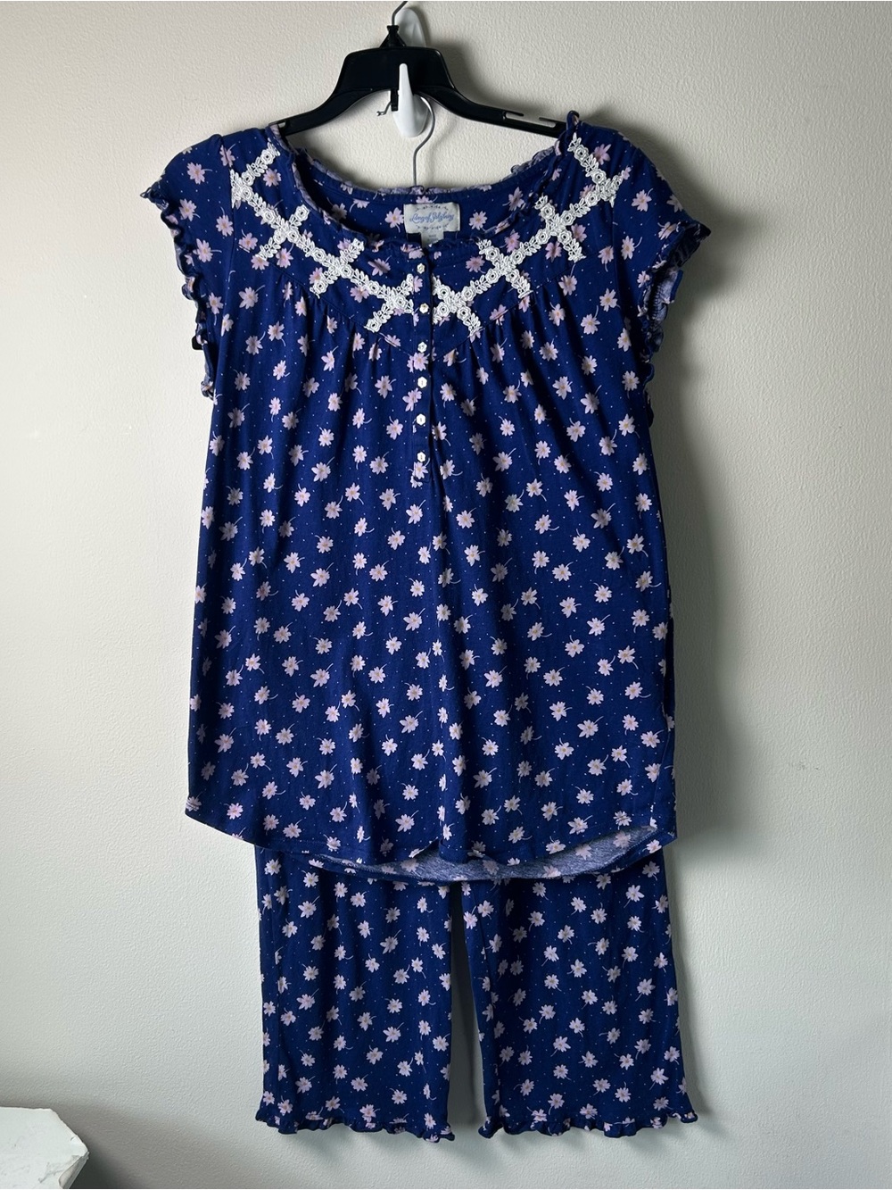 Lanz of Salzburg Pajama Set Size Small Blue Floral Cottage Sleepwear Lounge